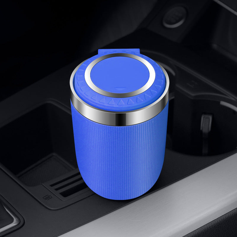 High-Quality Car Ashtray - Cylindrical Smoke Cup Holder with Lid and Metal Lining, 7x7x10 cm - 2 Pack - Delicate Leather