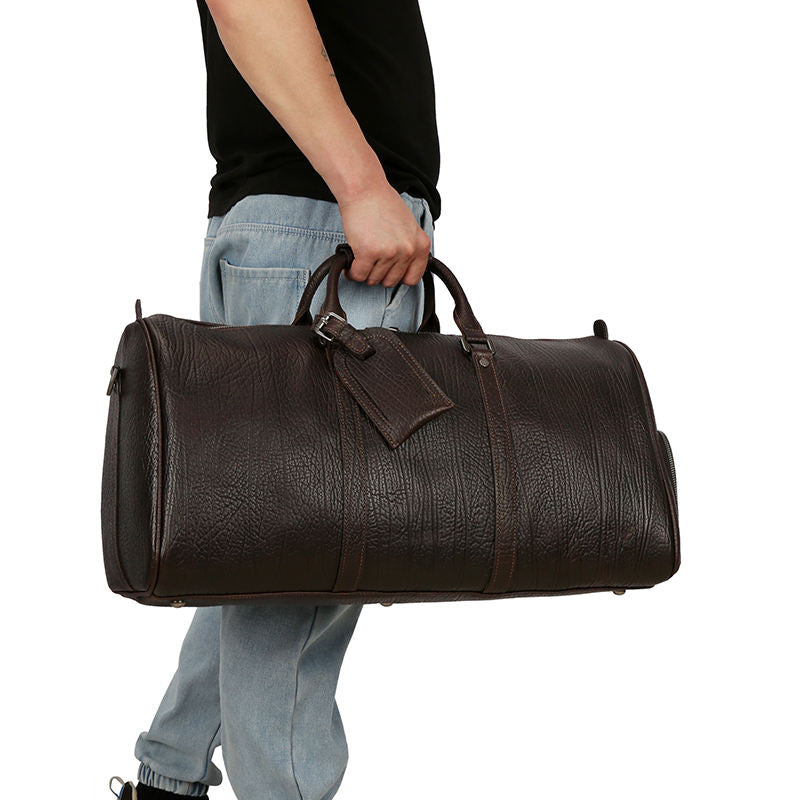 Large Capacity Vintage Men's Real Leather Cowhide Weekender Duffel Bag - Delicate Leather