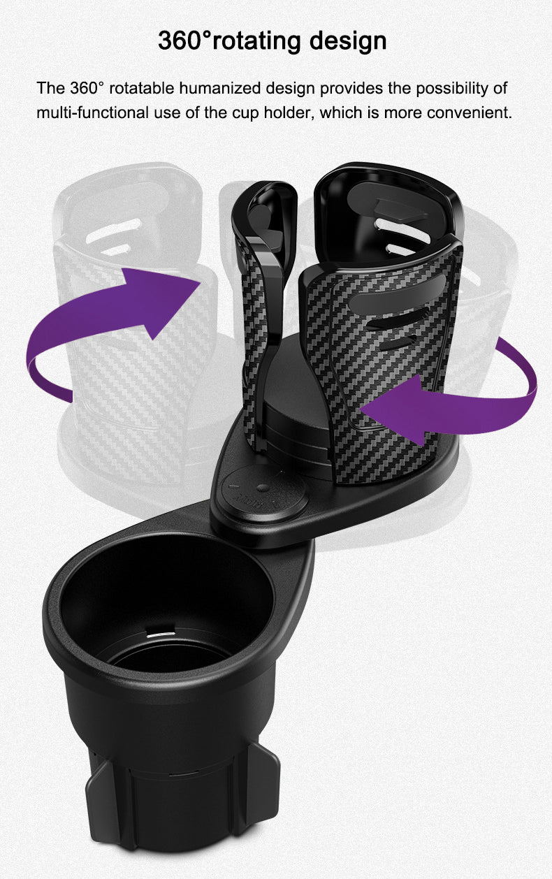 Swivel Base Double Cup Holder - Adjustable 2 in 1 Multifunctional Car Cup Holder, Custom fit for Car - Delicate Leather