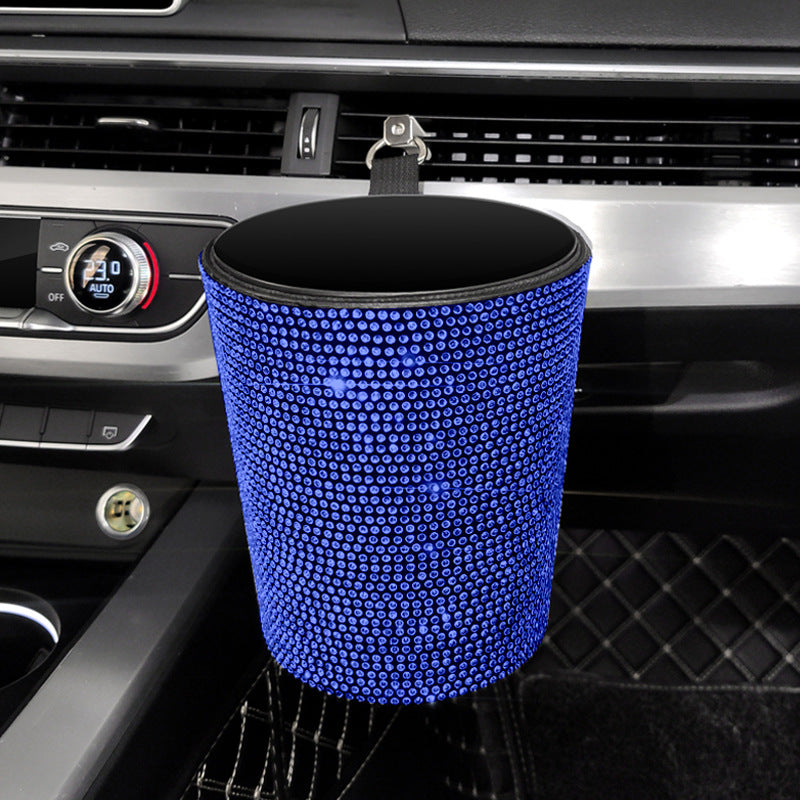 Rhinestone Car Trash Bin - Mini Auto Outlet Air Vent Organizer Rubbish Bag Crystal Garbage Container Storage Box, Car Accessories - Delicate Leather