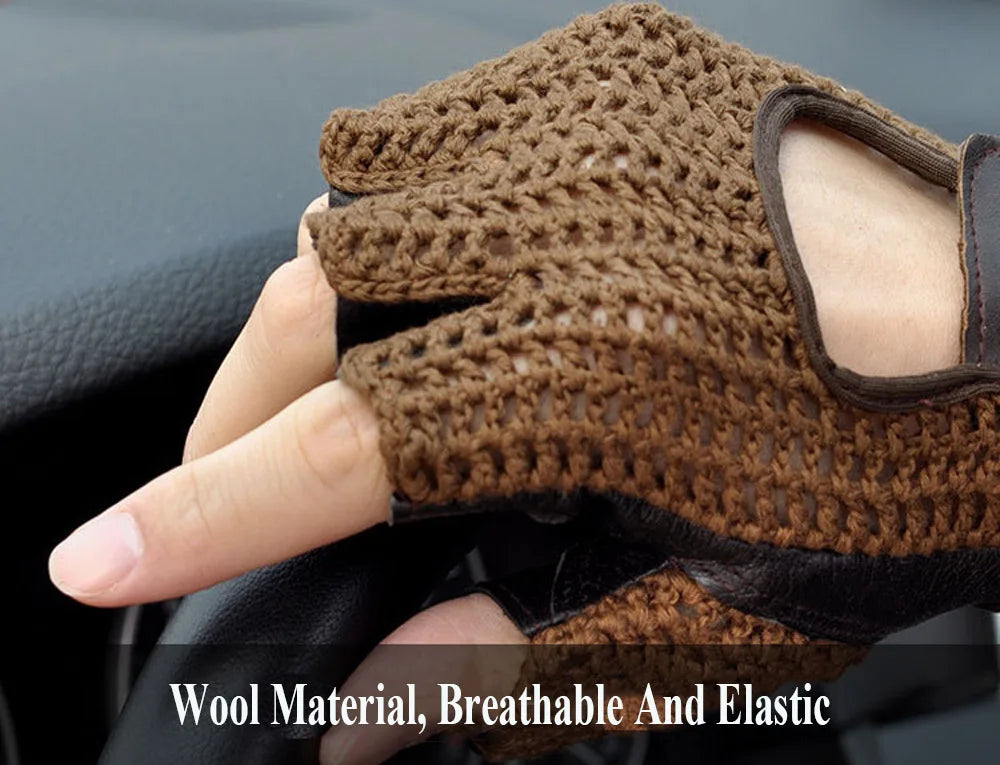 Leather Mesh Fingerless Gloves - Motocross, Fishnet, Car Driving, Tactical, Motorcycle Accessories, Work, Cycling Men's Gloves - Delicate Leather