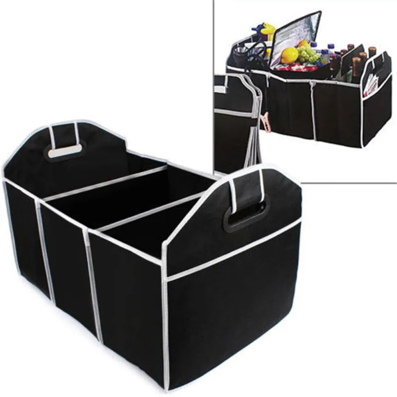 Car Trunk Storage Box - Extra Large Collapsible Organizer with 3 Compartments - Delicate Leather