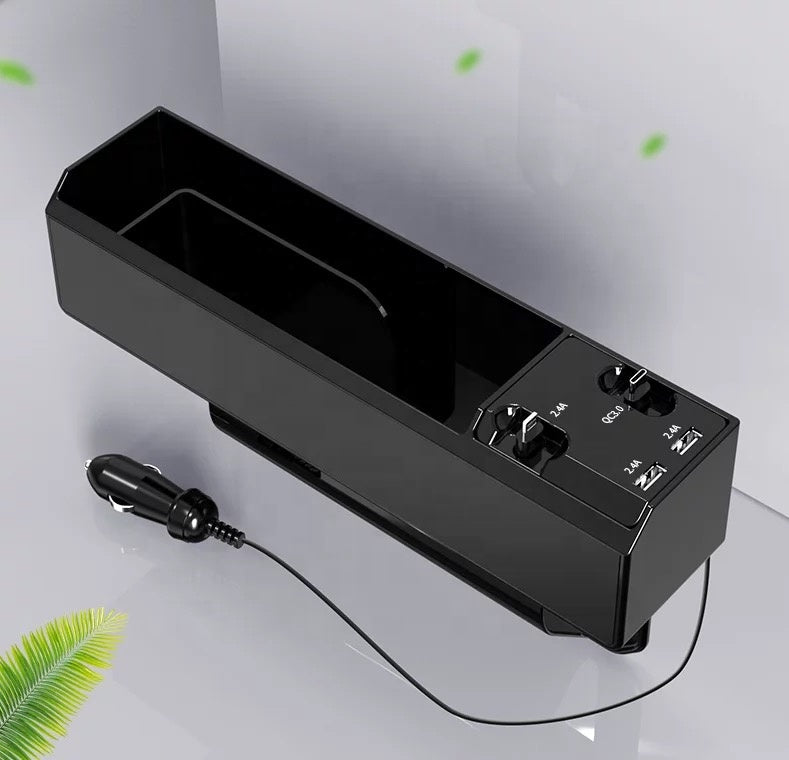Car Seat Gap Filler Organizer, Custom For All Cars, Car Interior Accessories: Auto Crevice Gear Seat Storage Box with Cup Holder Organizer & Dual USB Plug Charger - Delicate Leather