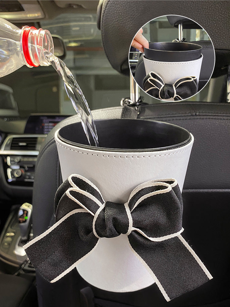 PU Leather Car Trash Can and Napkin Bag - Waterproof Auto Garbage Bag Hanging Car Trash Bin - Delicate Leather