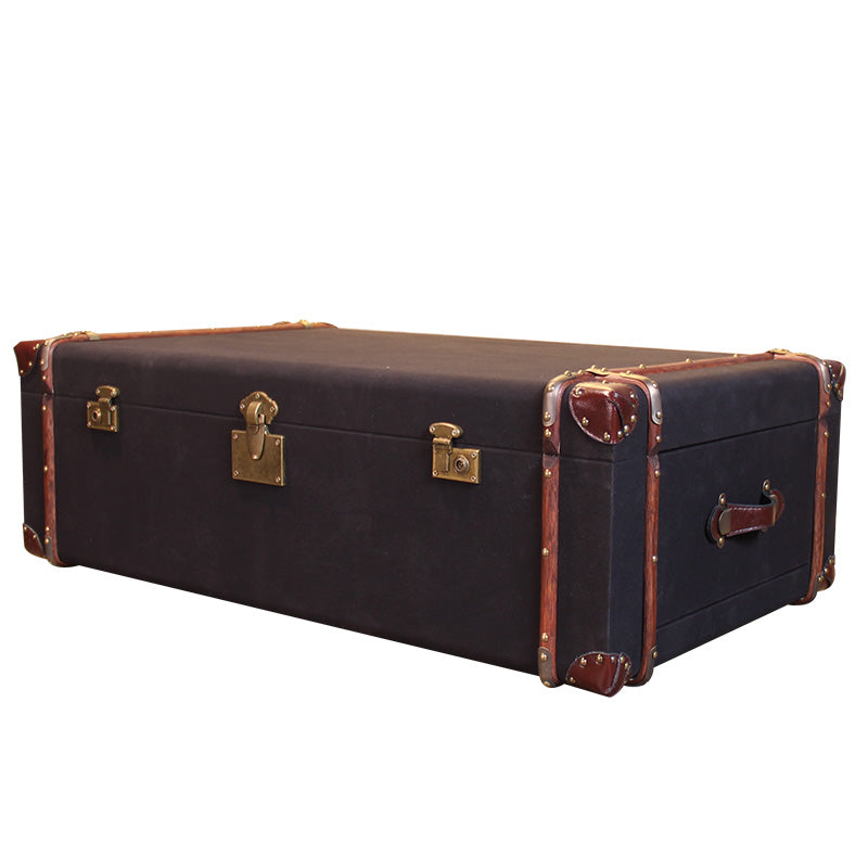 American Aviation Vintage Industrial Leather Coffee Table with 2 Drawers - Delicate Leather