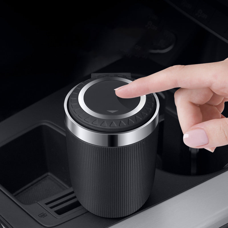 High-Quality Car Ashtray - Cylindrical Smoke Cup Holder with Lid and Metal Lining, 7x7x10 cm - 2 Pack - Delicate Leather