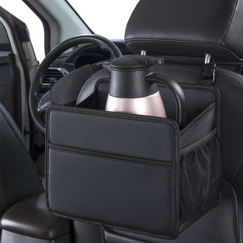 Large Capacity Foldable Car Storage Bag with Net Pocket - Seats Back Hanging Multifunctional Trash Can, Car Accessories - Delicate Leather