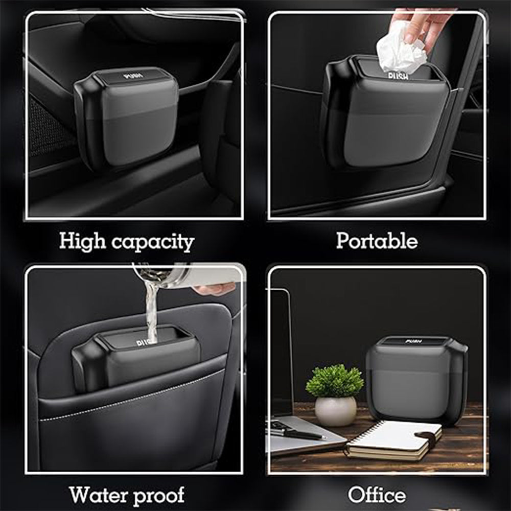 Waterproof Portable Car Door Trash Can - Auto Dustbin Garbage Box with Lid and Rubbish Bag - Delicate Leather