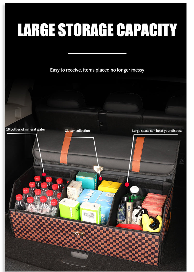 Multifunctional Large Capacity Car Organizer - Collapsible Leather Trunk Storage Box with Compartment - Delicate Leather