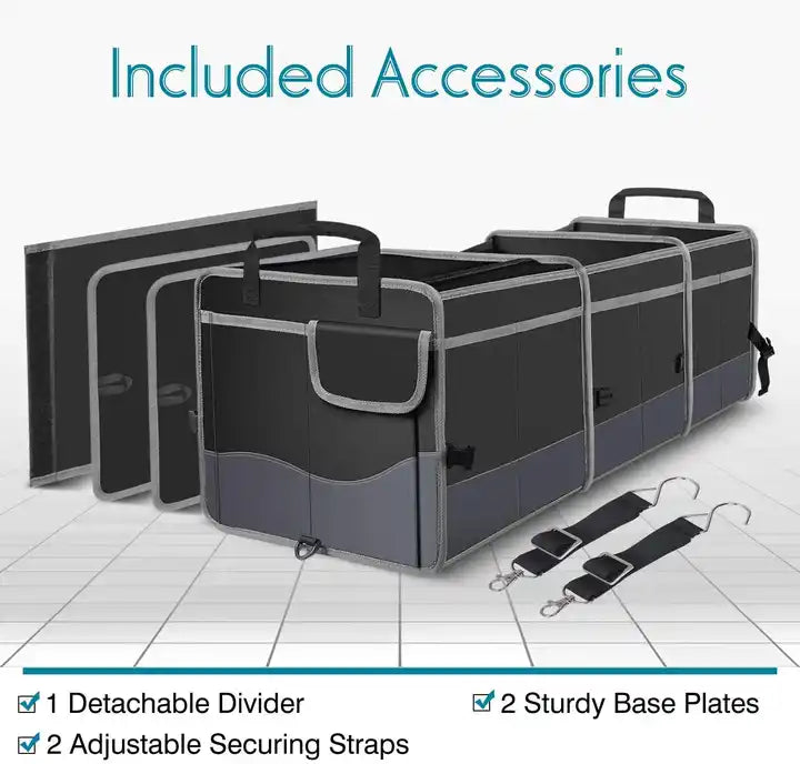 Collapsible Trunk Storage Organizer with Integrated Cooler, Spacious Multi-Compartment Design, and Waterproof Features for Cars - Delicate Leather