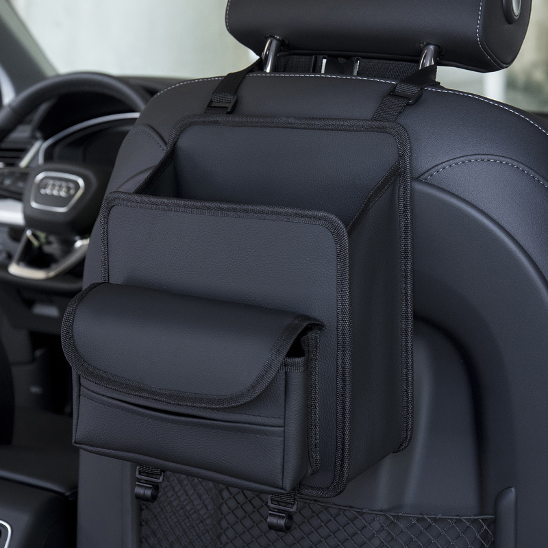 Large Capacity Foldable Hanging Backseat Car Organizer - Back Seat Storage Box and Container with Hook, Custom Fit For Your Cars, Car Accessories - Delicate Leather