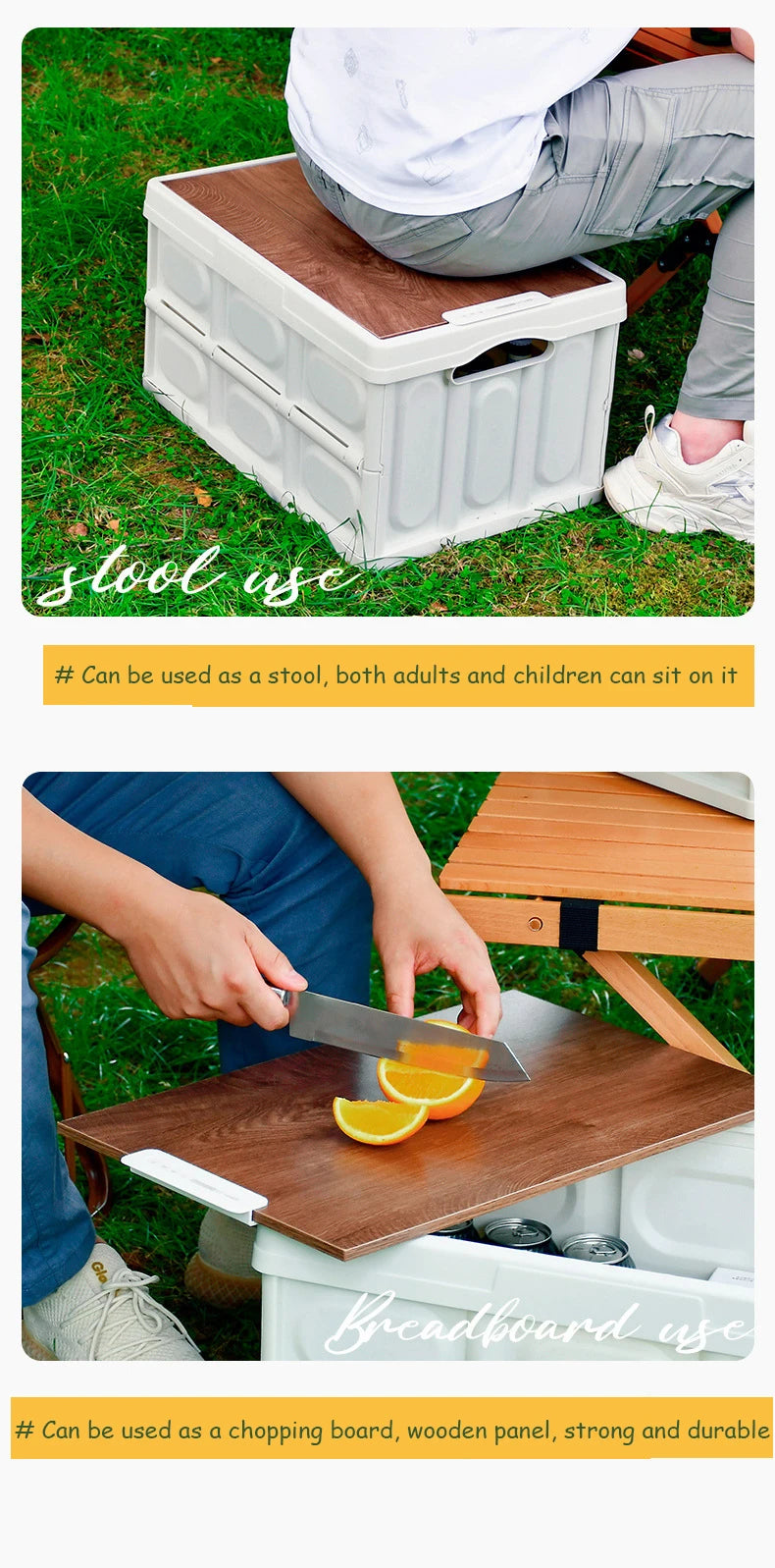 Car Storage Box Made of Durable Plastic Material with Wooden Lid - Ideal for Camping and Storage Needs - Delicate Leather