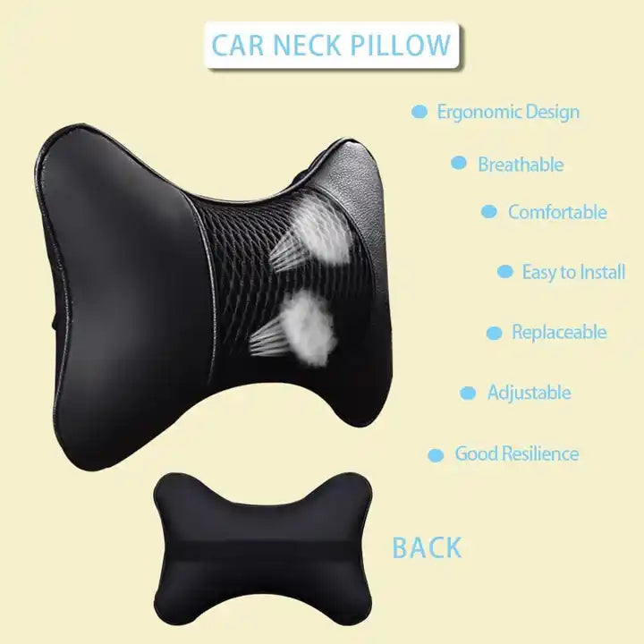 Universal Soft Breathable Leather Car Neck Pillow Set: Enhance Driving Comfort with Comfortable Head and Neck Support - Delicate Leather