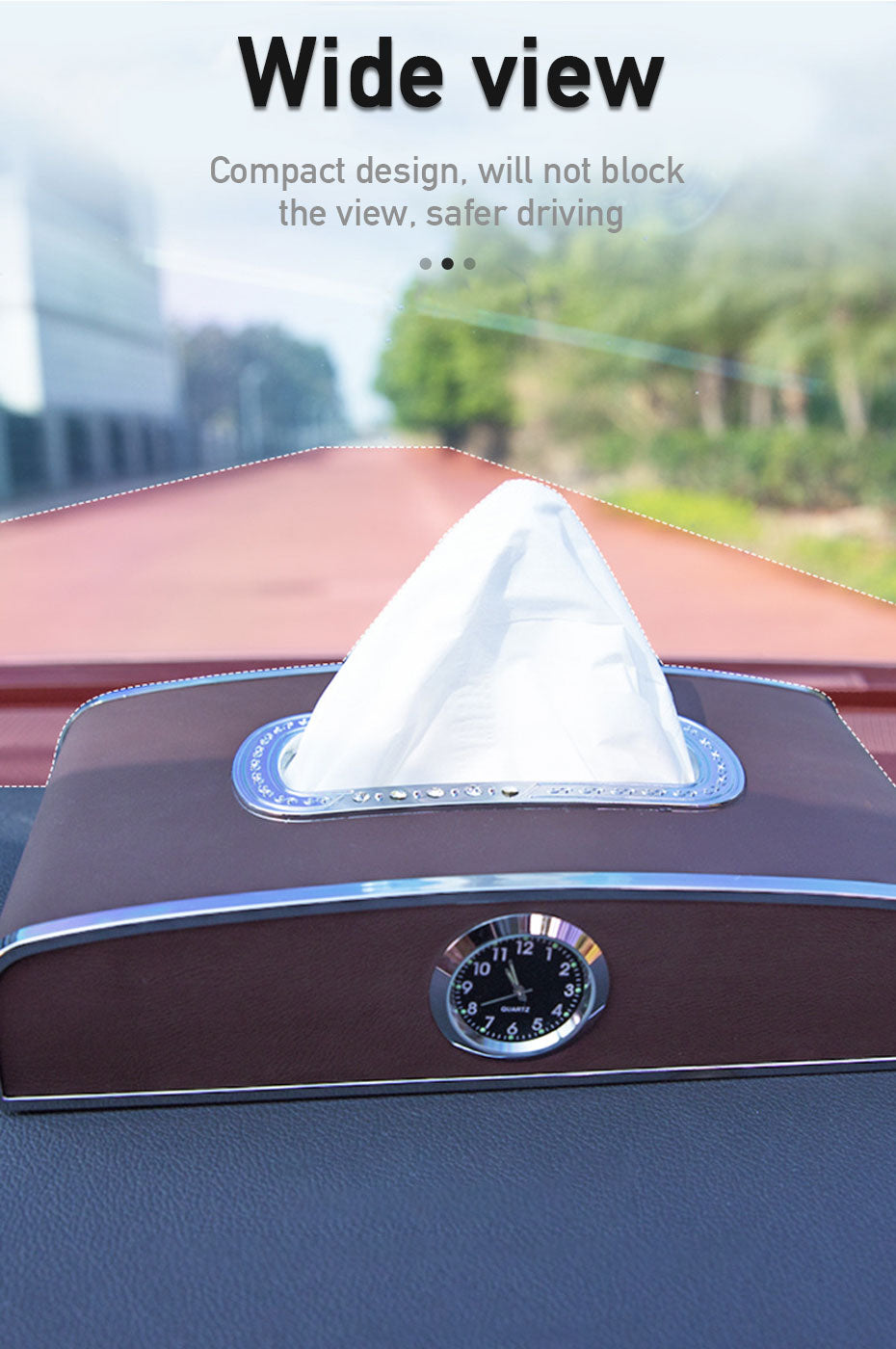 Multi-function Car Tissue Box With Clock Dispenser, Dashboard Napkin Holder, Parking Number Plate, Armrest Auto Tissue Holder Box - Delicate Leather