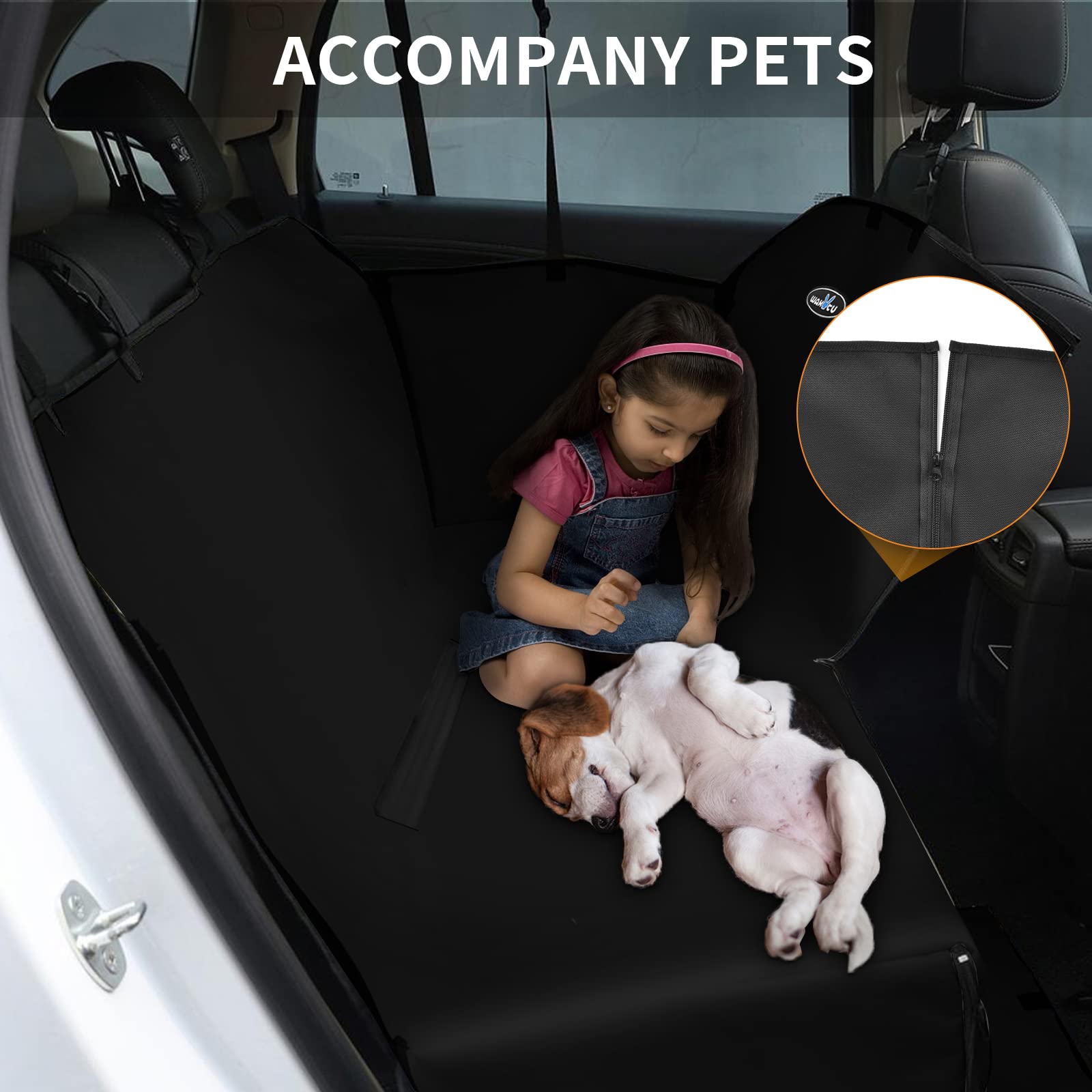 Pet Seat Cover - Waterproof, Anti-slip Back Seat Dog Hammock, Pet Protector for Car Rear Seat with Pockets - Delicate Leather