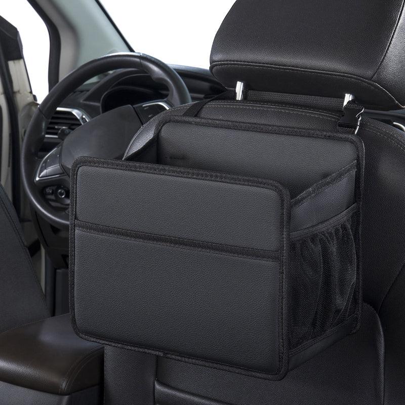 Large Capacity Foldable Car Storage Bag with Net Pocket - Seats Back Hanging Multifunctional Trash Can, Car Accessories - Delicate Leather