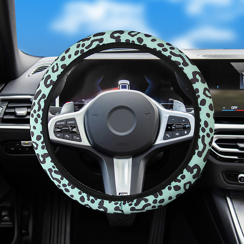 2024 New Universal Non-slip Leopard Print Leather Elastic Steering Wheel Cover