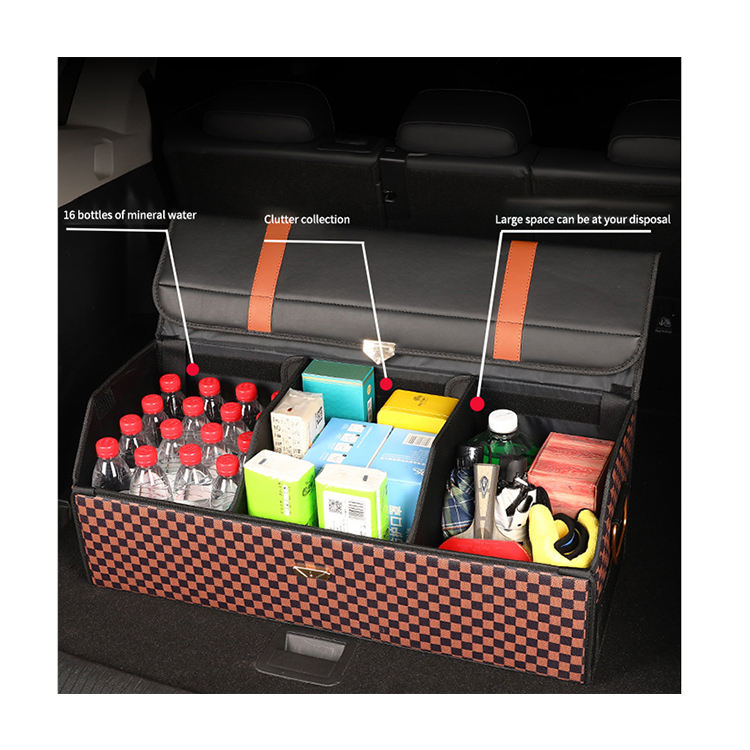 Multifunctional Large Capacity Car Organizer - Collapsible Leather Trunk Storage Box with Compartment - Delicate Leather