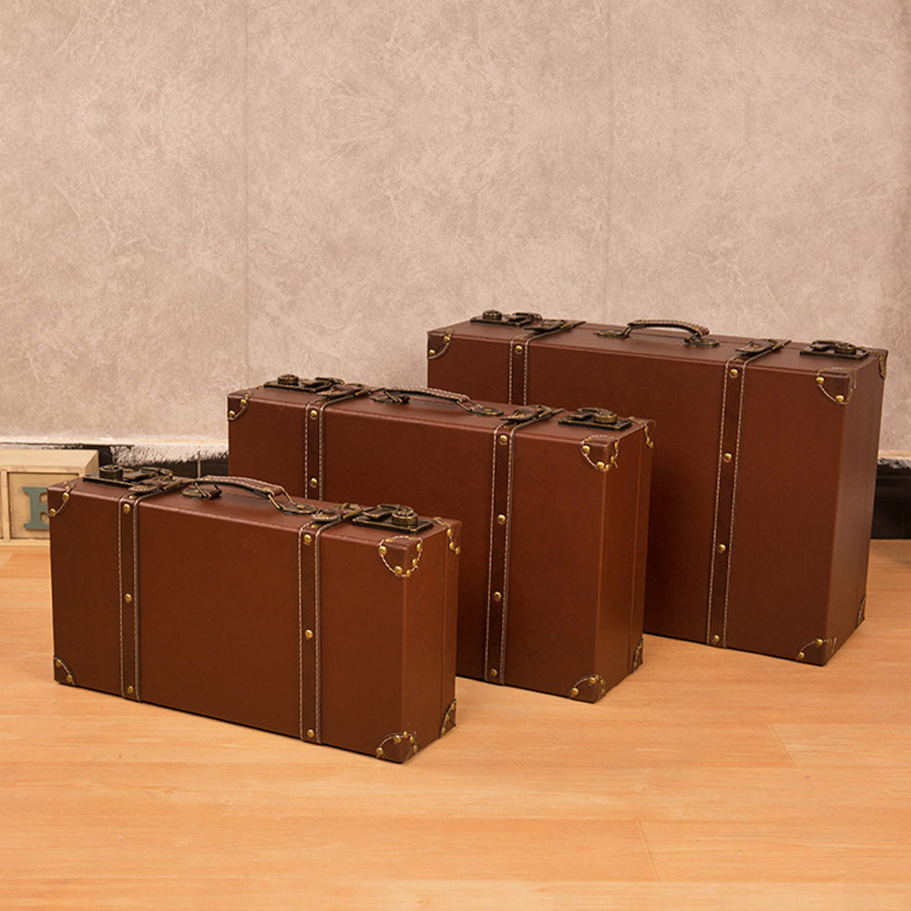 In Stock Vintage Leather Handmade Retro Classical Luggage Old Box Steamer Trunk Suitcase - Delicate Leather