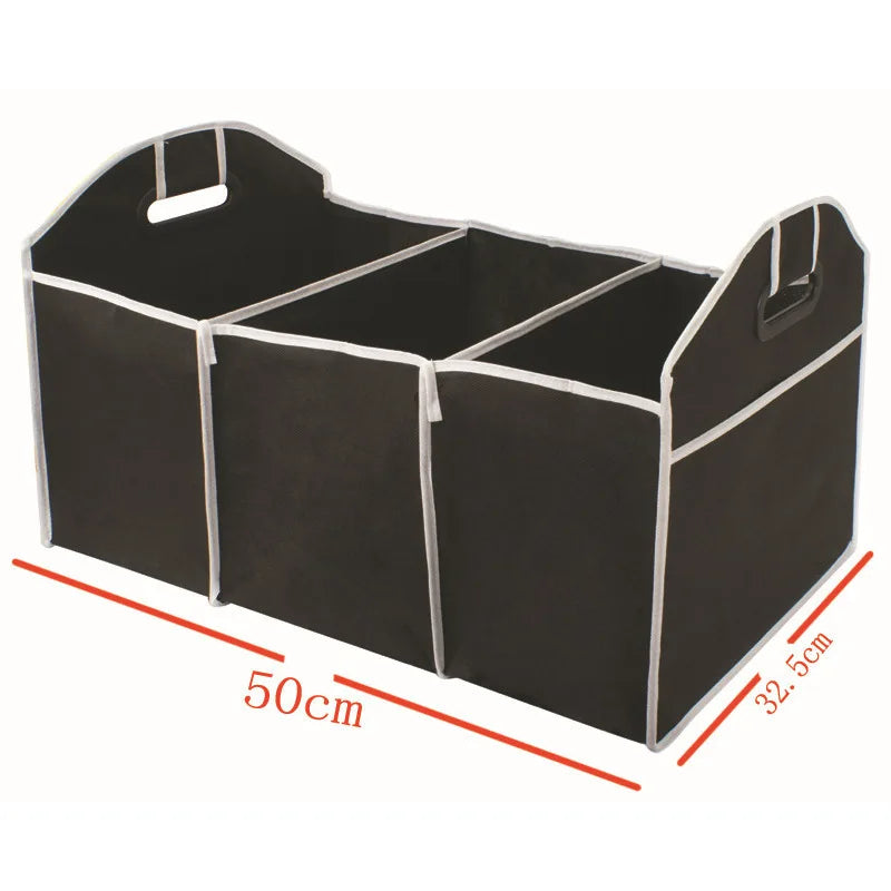 Car Trunk Storage Box - Extra Large Collapsible Organizer with 3 Compartments - Delicate Leather
