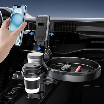 NEW 360° Rotating Adjustable Car Drink Cup Holder with Tray - Multifunctional Storage Car Cup Mount Holder Expander - Delicate Leather