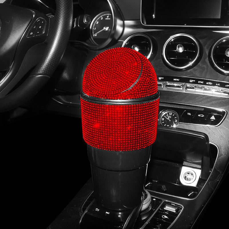 Car Trash Can - Crystal Diamond Auto Dust Case Storage Bottle Holder Sealed Garbage Bin Pressing Type Car Accessories - 2 Pack - Delicate Leather
