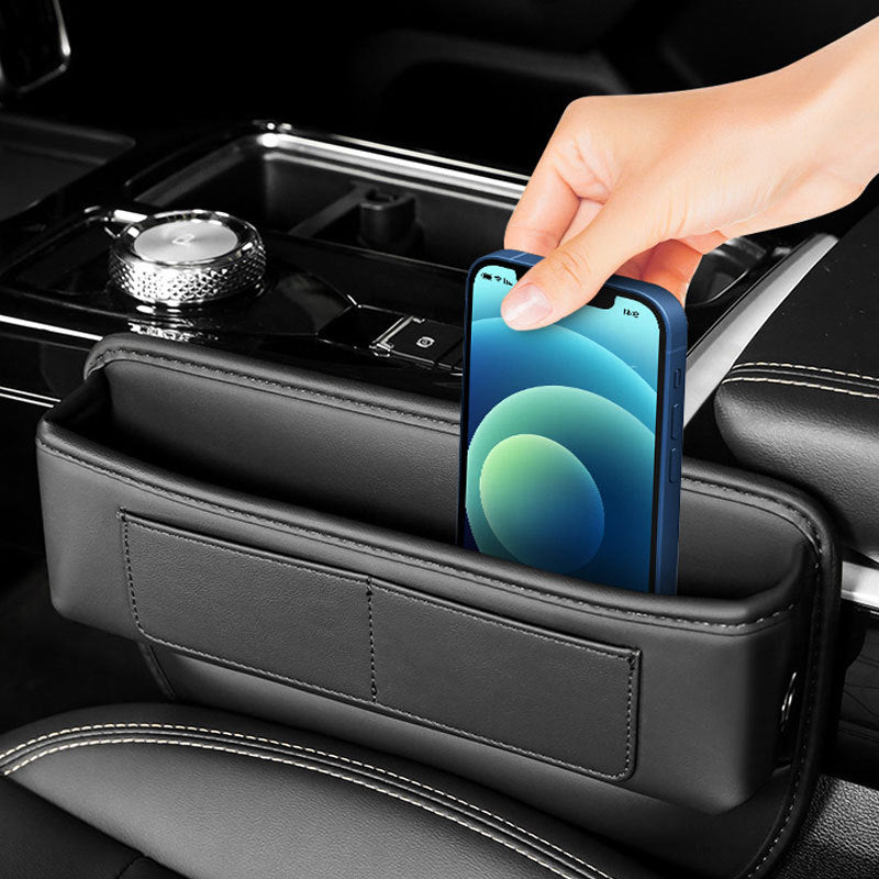 Car Seat Gap Filler Organizer, Custom For All Cars, Universal PU Leather Console Side Front Seat Storage Box - Car Seat Gap Filler and Organizer - Delicate Leather