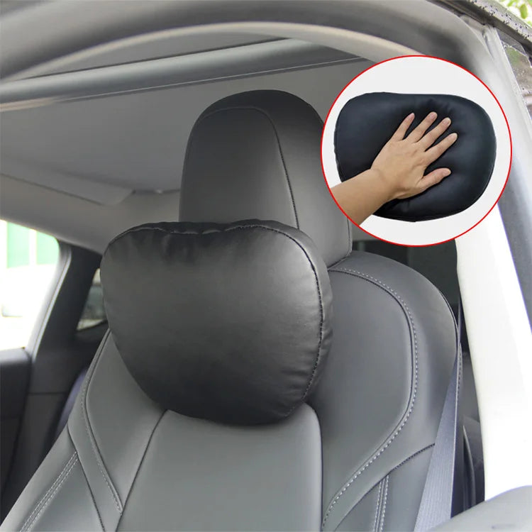 Elevate Your Comfort with the Upgraded Car Headrest Pillow: Set of 2 Leather Car Neck Pillows with Universal Fit in Black - Delicate Leather