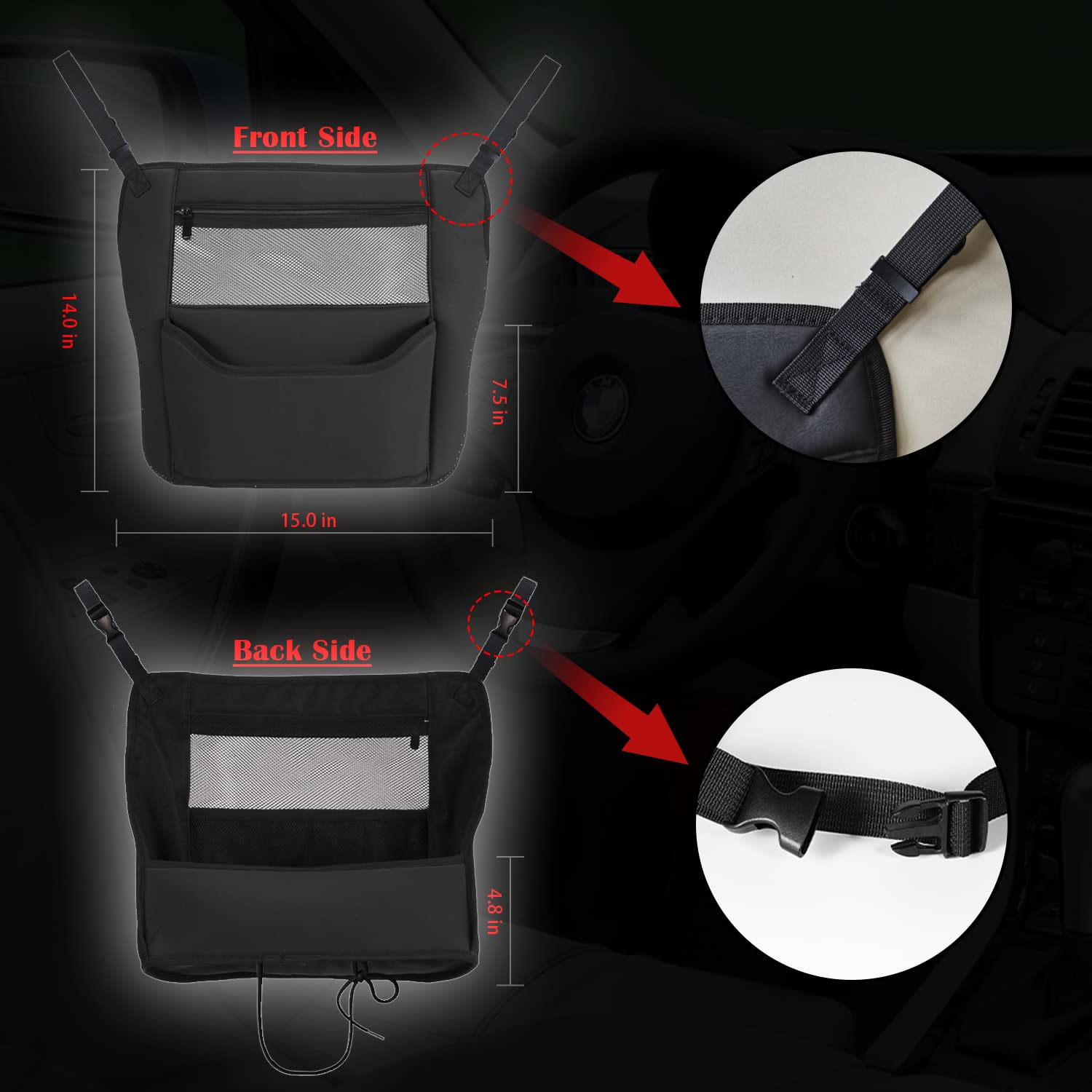 Car Organizer Back Seat Organizer - Car Net Pocket Handbag Holder, Car Seat Storage Bag - Delicate Leather