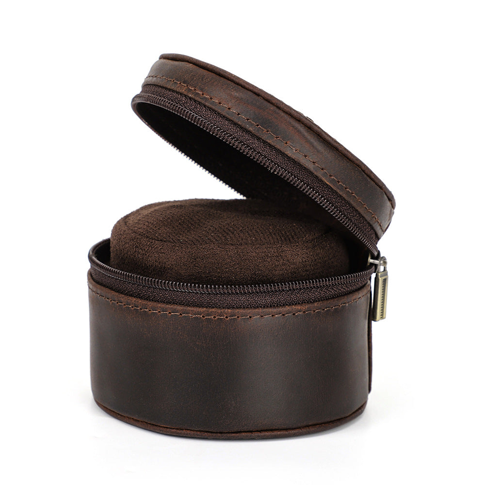 Portable Outdoor Leather Watch Organizer - Vintage Single Watch Travel Case with Removable Watch Pillow - Delicate Leather