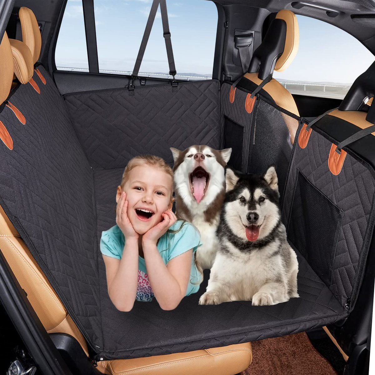 Best Dog Car Seat Cover - Hard Bottom Waterproof Dog Car Hammock Pet Mat Blanket Backseat Cover for Dogs in Car - Delicate Leather