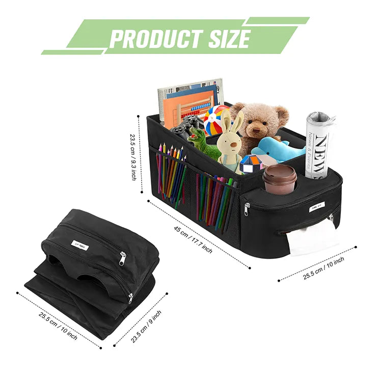 Premium Car Seat Organizer with Cup Holders - Durable and Versatile Storage Solution - Delicate Leather