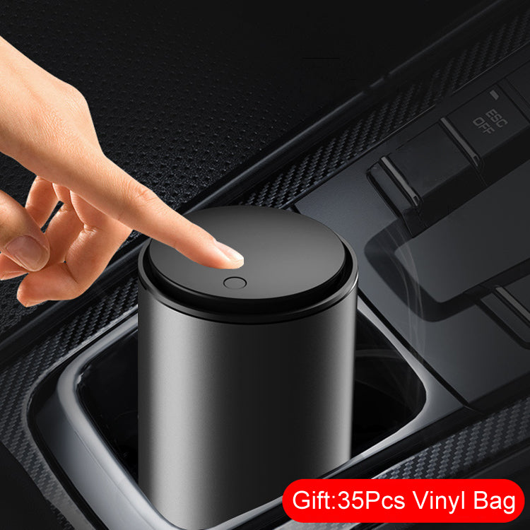 Durable Alloy Aluminum Portable Auto Trash Can - Car Rubbish Bin with Vinyl Plastic Bag, Car Accessories - Delicate Leather