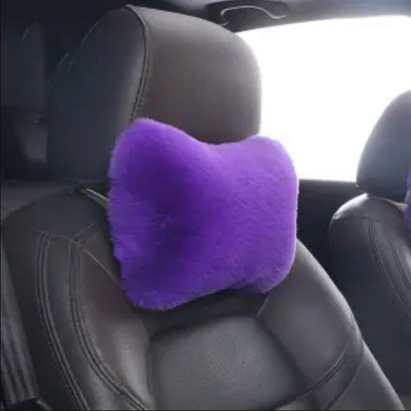 Luxury 9-Piece Set Fur Car Seat Cover Cushion with Neck Pillow for Winter - Delicate Leather