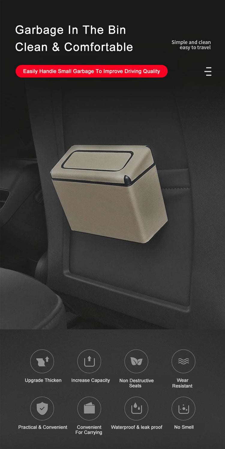Car Trash Bin Waterproof Portable Garbage Can with Lid, Fit with all car, Mini Car Accessories with Lid and Trash Bag, Cute Car Organizer Bin, Small Garbage Can for Storage and Organization - Delicate Leather