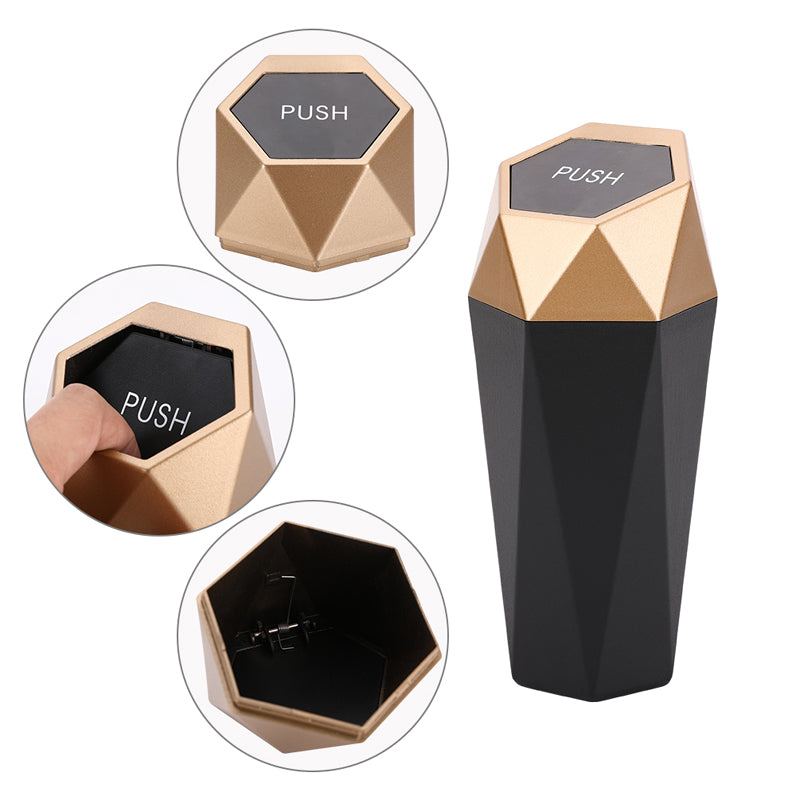 Diamond Shape Plastic Mini Office Home Auto Car Trash Garbage Can with Lid - Delicate Leather