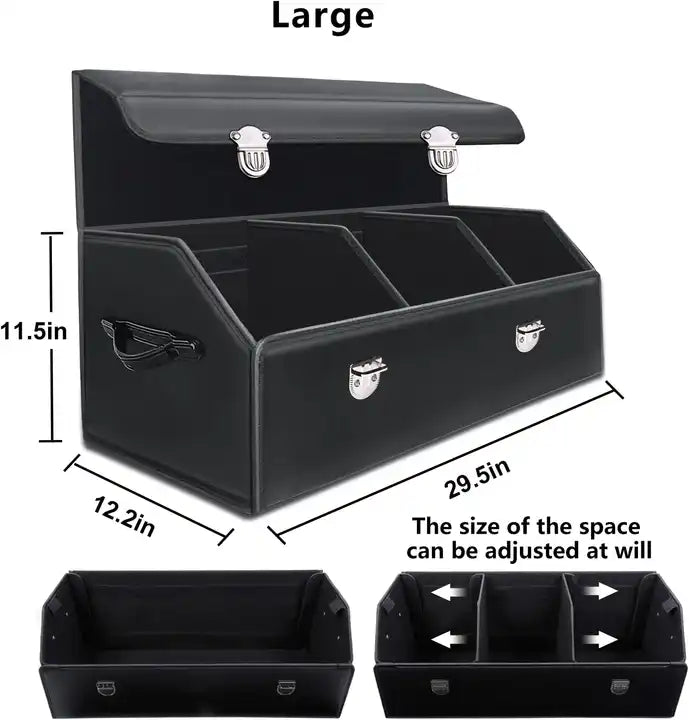 Leather Car Boot Storage Box Trunk , Cargo Organizer SUV Trunk Storage Waterproof Collapsible Durable Multi Compartments - Delicate Leather