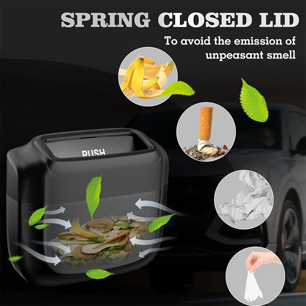 Waterproof Portable Car Door Trash Can - Auto Dustbin Garbage Box with Lid and Rubbish Bag - Delicate Leather