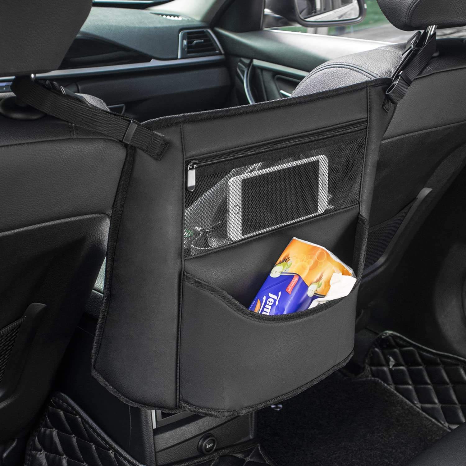 Car Organizer Back Seat Organizer - Car Net Pocket Handbag Holder, Car Seat Storage Bag - Delicate Leather