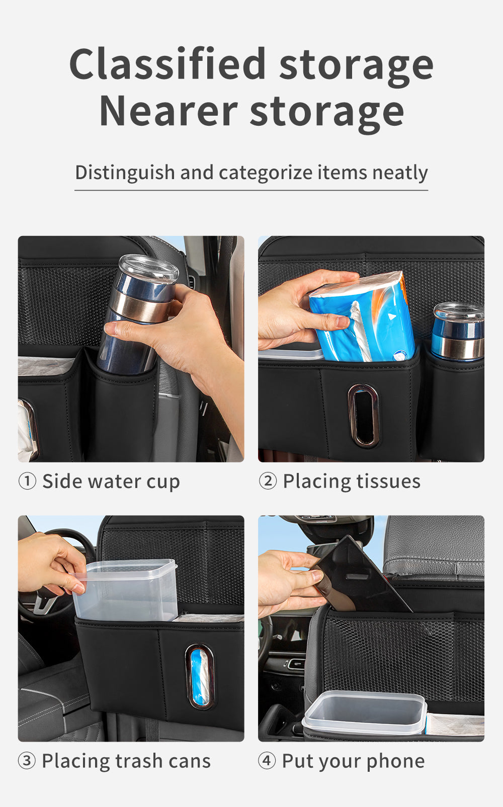 Multifunction Backseat Leather Car Back Seat Bag Organizer With Tablet Holder & 9 Storage Pockets - Delicate Leather