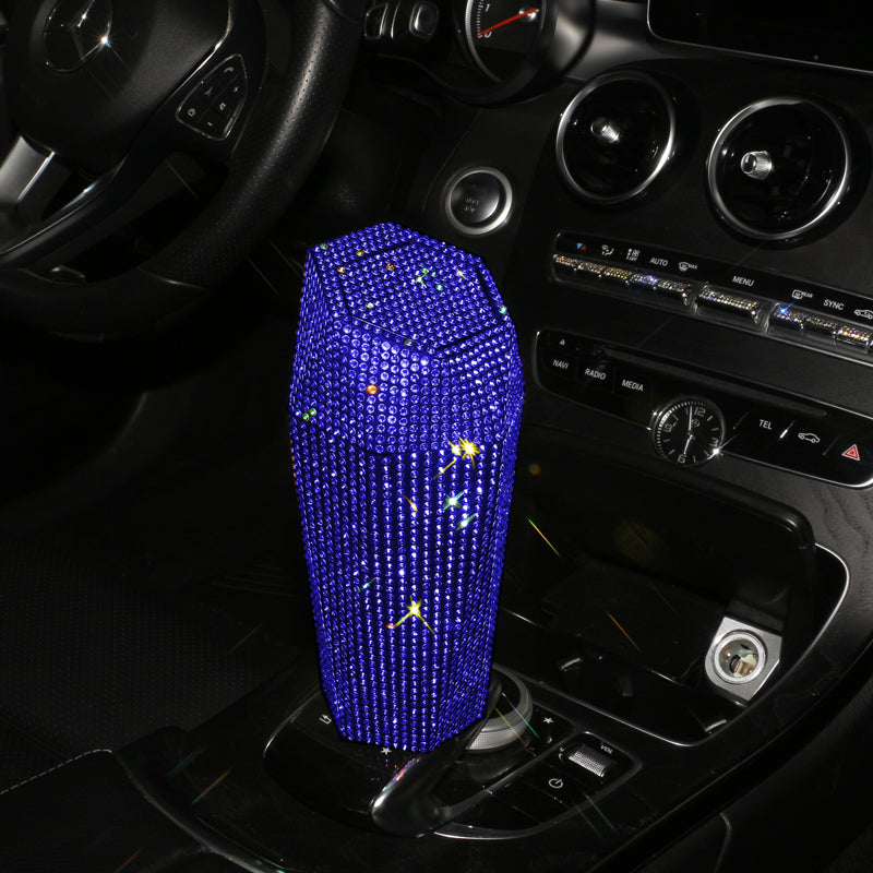 New Bling Diamond-Shaped Car Trash Can with Lid - Mini Garbage Storage Box - Delicate Leather
