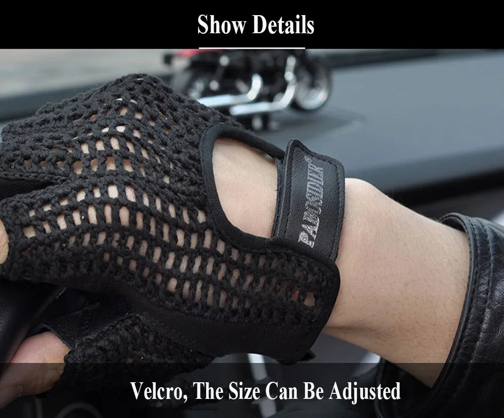 Leather Mesh Fingerless Gloves - Motocross, Fishnet, Car Driving, Tactical, Motorcycle Accessories, Work, Cycling Men's Gloves - Delicate Leather