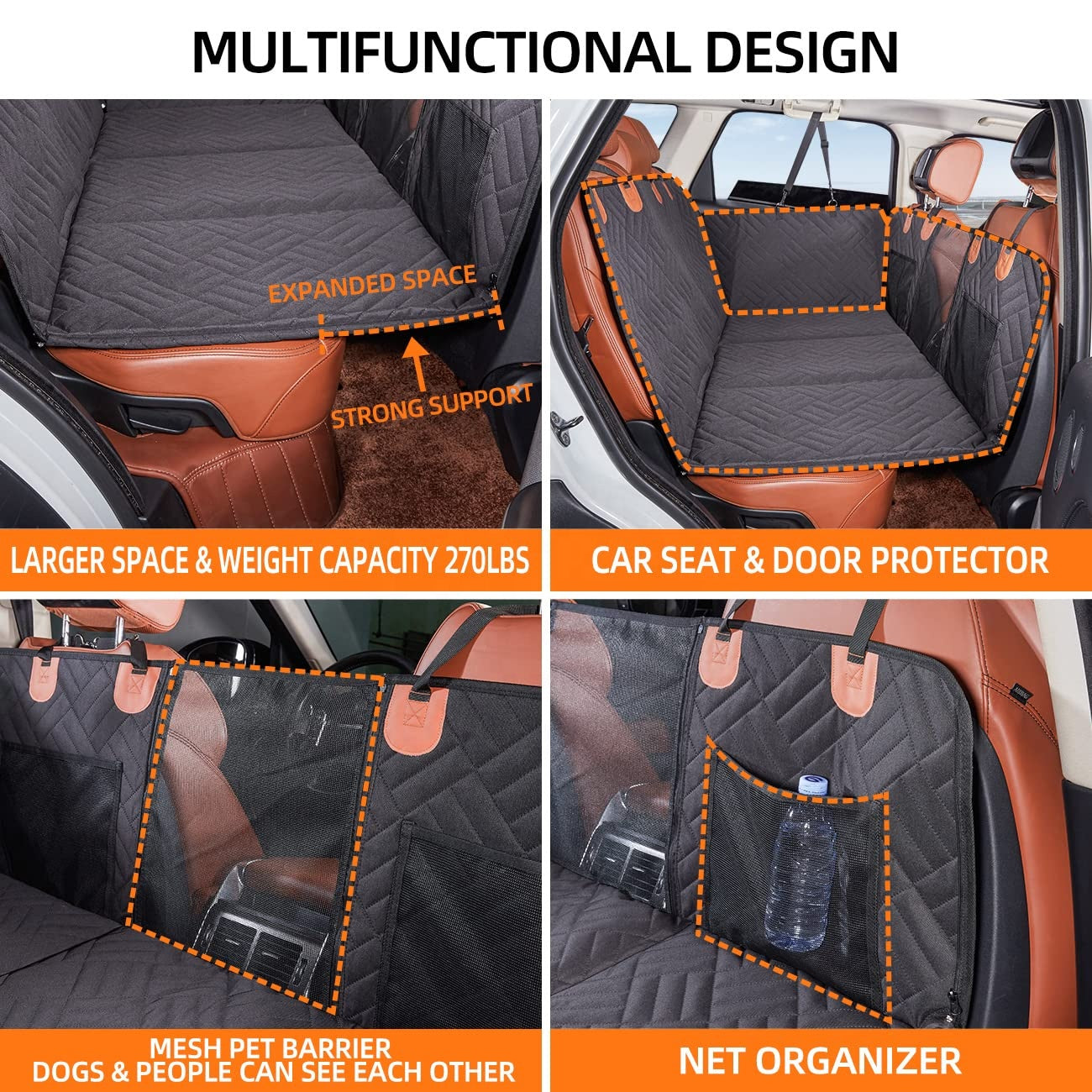 Best Dog Car Seat Cover - Hard Bottom Waterproof Dog Car Hammock Pet Mat Blanket Backseat Cover for Dogs in Car - Delicate Leather