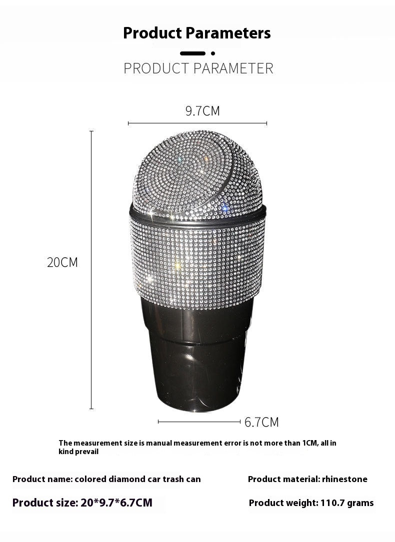 Car Trash Can - Crystal Diamond Auto Dust Case Storage Bottle Holder Sealed Garbage Bin Pressing Type Car Accessories - 2 Pack - Delicate Leather