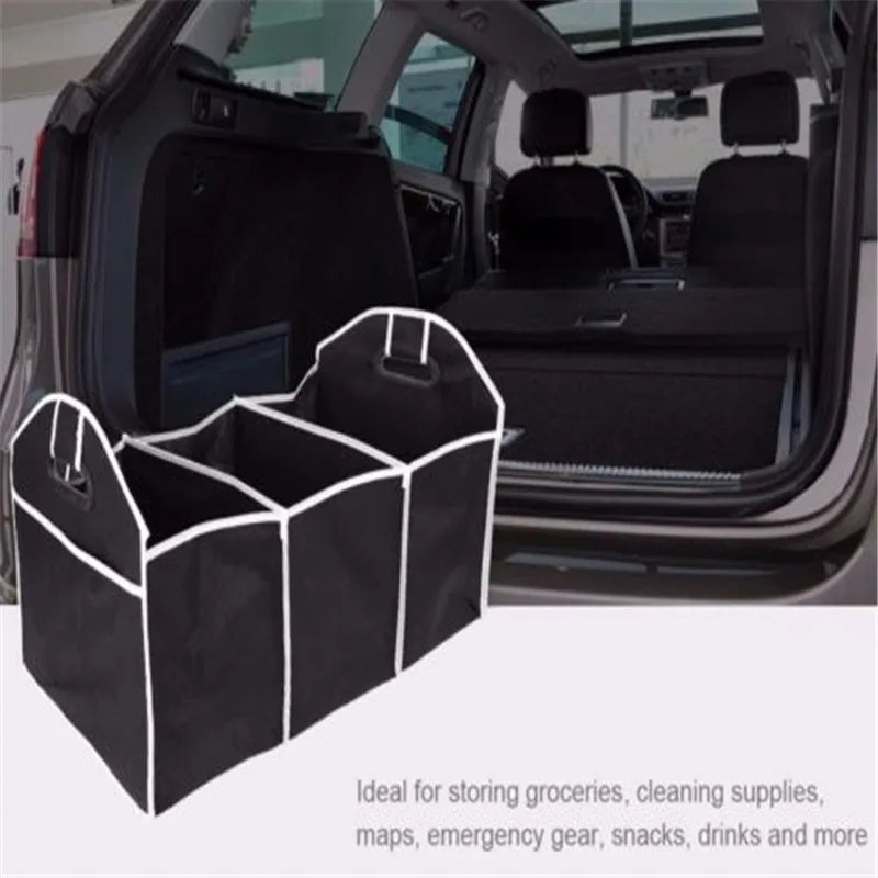 Car Trunk Storage Box - Extra Large Collapsible Organizer with 3 Compartments - Delicate Leather