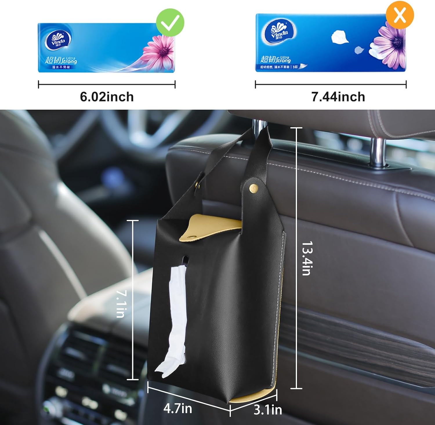 Foldable Design Waterproof Oxford Vehicle Headrest Hanging Storage Bag Car Trash Can with Leakproof PEVA Lining - Delicate Leather