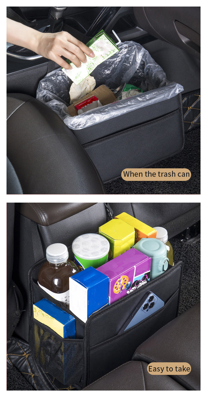 Large Capacity Foldable Car Storage Bag with Net Pocket - Seats Back Hanging Multifunctional Trash Can, Car Accessories - Delicate Leather