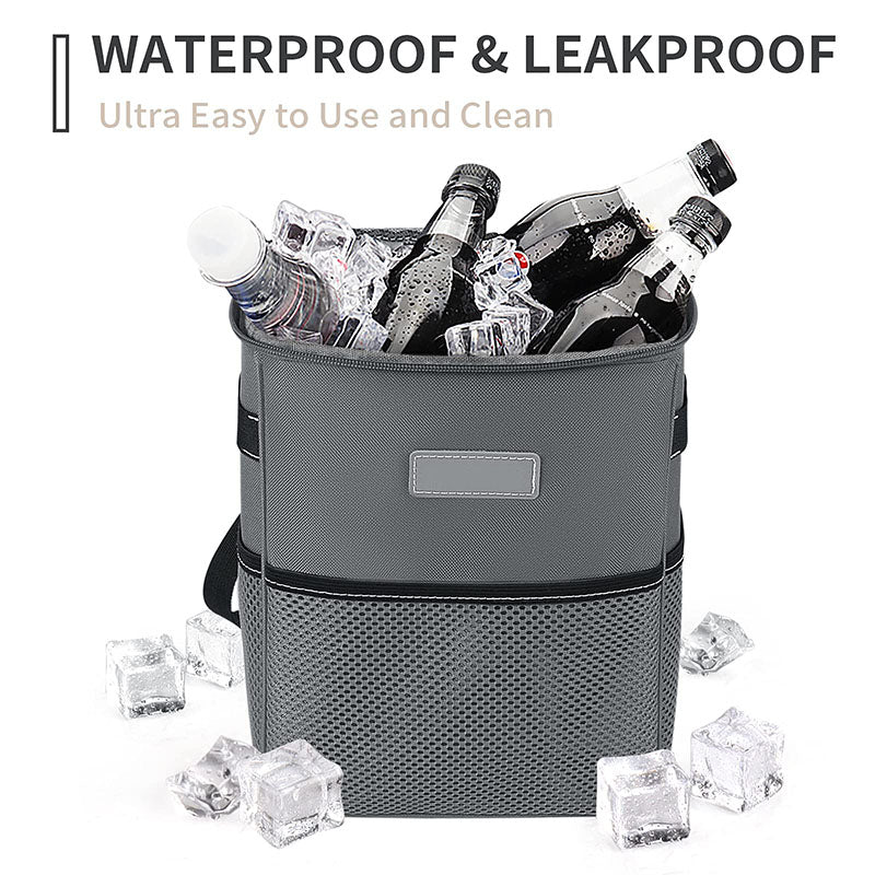 Car Trash Bag with Storage Pockets - Waterproof Garbage Bag with Lid and Storage Pockets - Delicate Leather