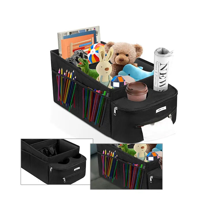 Premium Car Seat Organizer with Cup Holders - Durable and Versatile Storage Solution - Delicate Leather