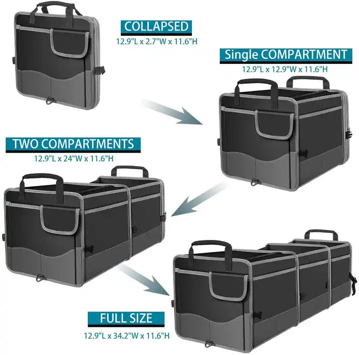 Collapsible Trunk Storage Organizer with Integrated Cooler, Spacious Multi-Compartment Design, and Waterproof Features for Cars - Delicate Leather